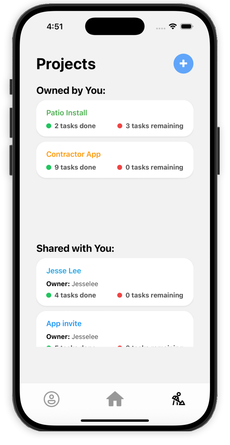 Project list in Project Pillar on iPhone